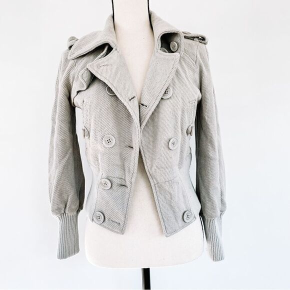 Armani Exchange Gray Beige Wool Blend Double Breasted Collar Bomber Jacket Sz S - Picture 1 of 7